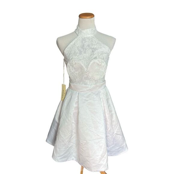 NWT Womens Jaeden Semi Formal Lace Mixed Media Wedding High Neck Dress - Sz S - Picture 1 of 4